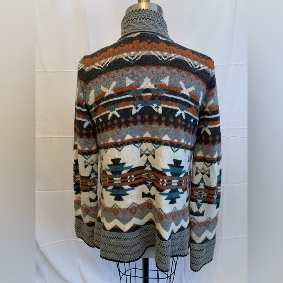 ECOTÉ Western Aztec Boho Retro cardigan size Large gray teal brown white - Picture 2 of 3